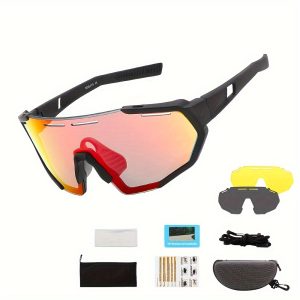 Unisex Sports Sunglasses with Interchangeable Lenses, UV Protection, ABS Frame, Non-Polarized for Cycling and Outdoor Activities