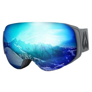 Ski Goggles For Both Male And Female Adults, Detachable Lenses With UV And Fog Protection(Stone Gray/Ice Blue)