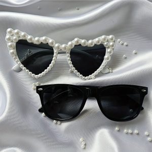 2 Pcs GENUIN MOMENT Heart Shaped Glasses With Faux Pearl, Stylish, Trendy, Perfect For Vacation, Travel, Festivals, And Parties