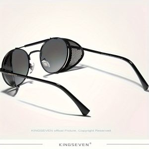 KINGSEVEN Retro Round Steampunk Sunglasses For Men And Women, Sunshade Retro Travel Glasses