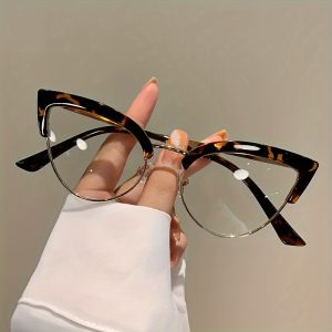 5pcs Retro Cat Eye Glasses Transparent Lens Glasses Leopard Print Fashion Party Glasses Computer Glasses Women's Glasses