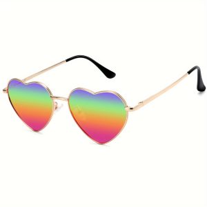 2Pack Polarized Gradient Pink Heart Sunglasses For Women Men - Cute Trendy Sun Glasses Metal Frame Lens